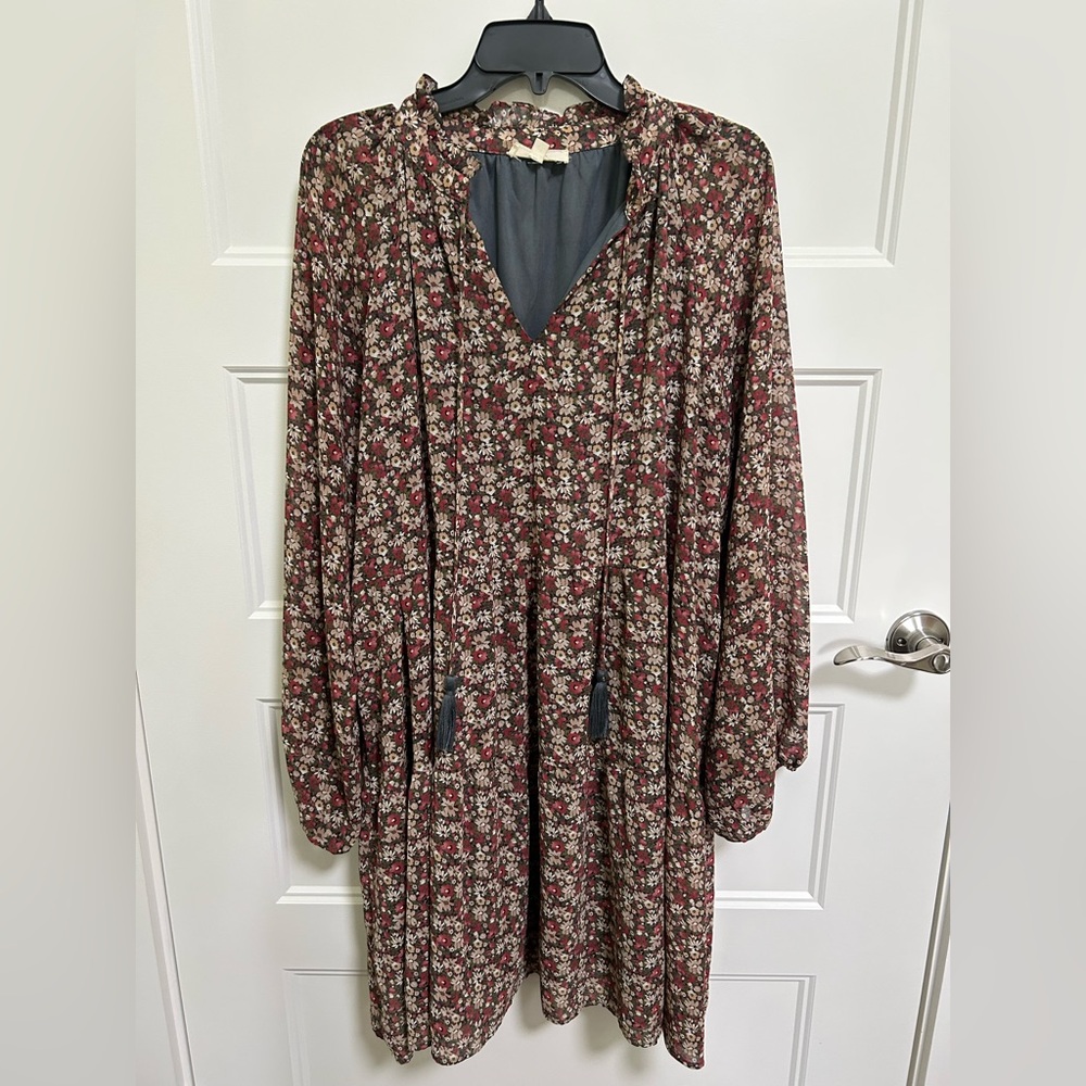 Entro Burgundy Floral Long Sleeve Dress
